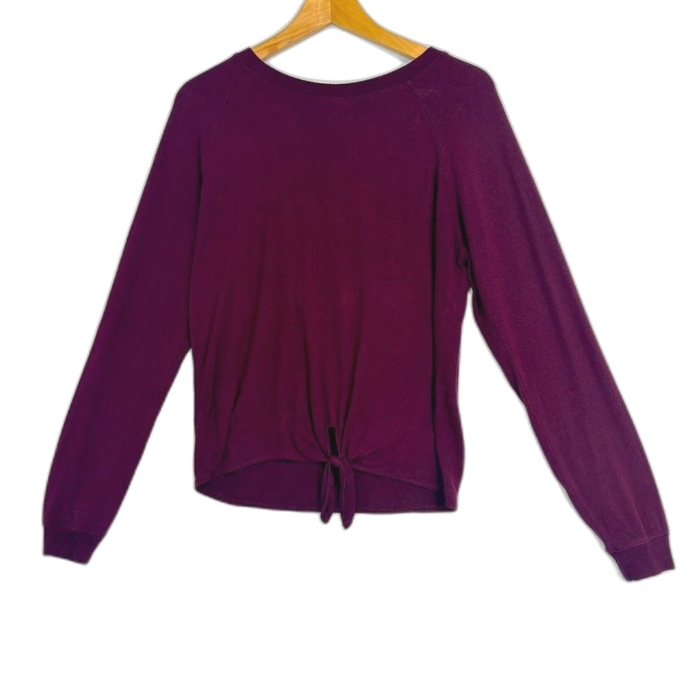 Live Love‎ Dream Top Womens M Burgundy Tie Front Crew Neck Knit Lounge Casual